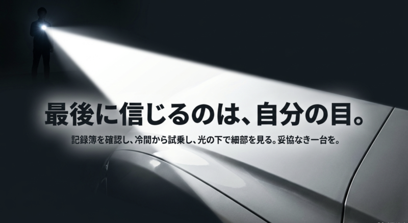 最後に信じるのは自分の目。記録簿を確認し、冷間から試乗し、光の下で細部を見る