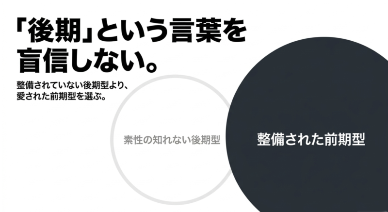 後期という言葉を盲信しない。素性の知れない後期型より愛された前期型を選ぶ