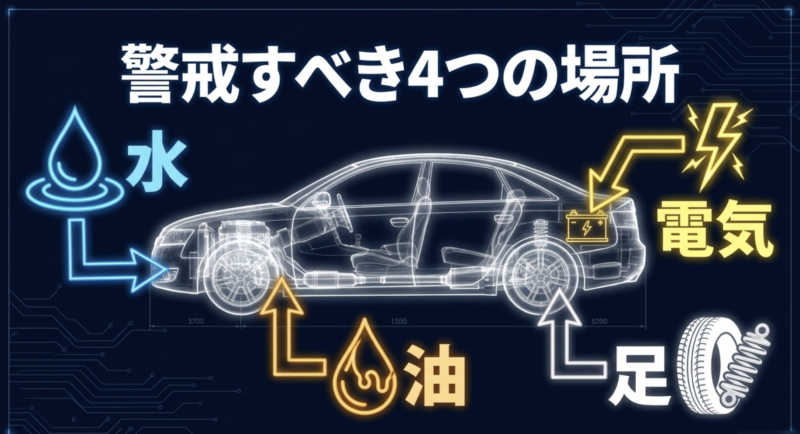 BMW F30の維持で警戒すべき4つのポイント（水、電気、油、足回り）