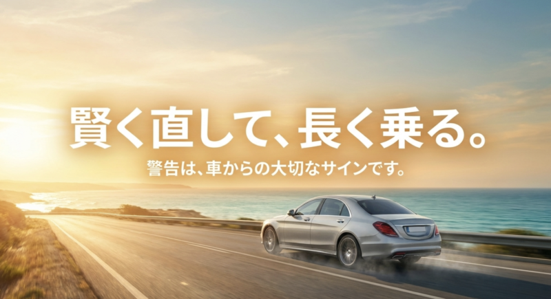 賢く直して、長く乗る。警告を車からの大切なサインとして受け止め、適切にメンテナンスされた車で走るイメージ画像