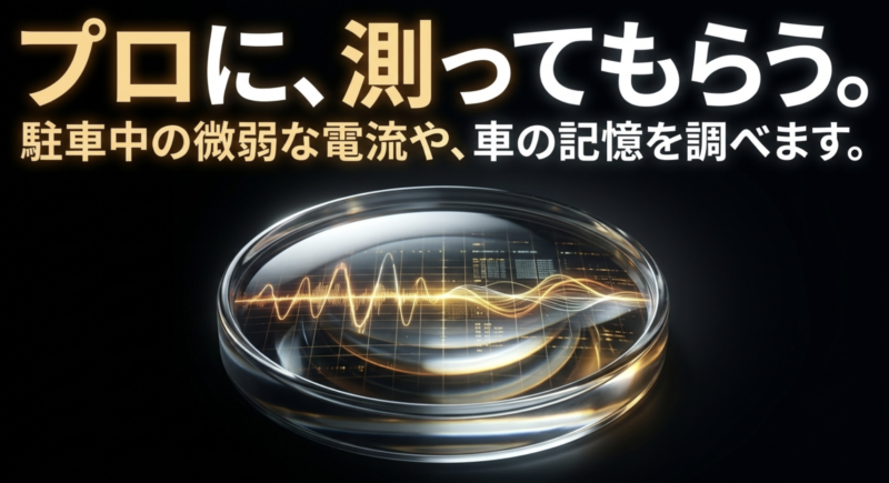 プロに、測ってもらう。整備工場で駐車中の微弱な電流（暗電流）や車の記憶（故障履歴）を診断機で調べている様子