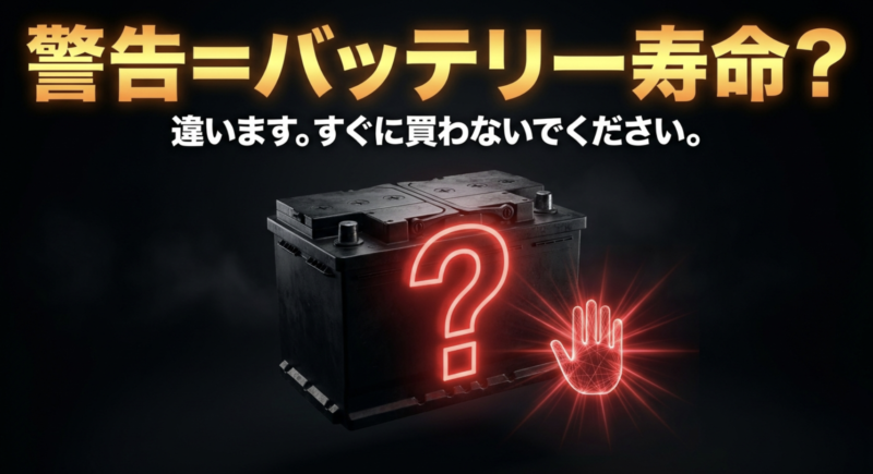 警告＝バッテリー寿命？違います。すぐに買わないでください。BMW F30で停車時の消費電流が増大と表示された際の注意点を示したイラスト